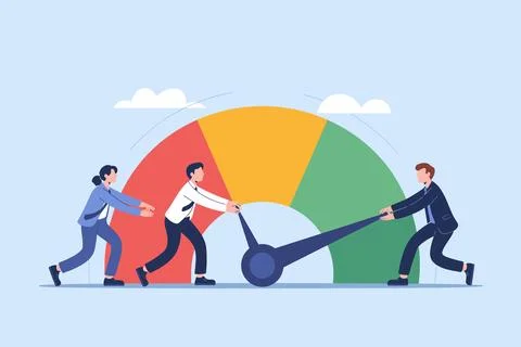 Team Adjusting Performance Meter to Improve Business Results Stock Illustration