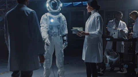 Team of Aerospace Engineers Design New Space Suit Adapted for Galaxy Exploration Stock Footage 106076330