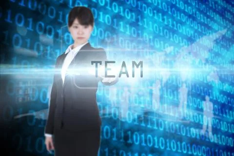 Team against shiny blue binary code on black background 스톡 일러스트