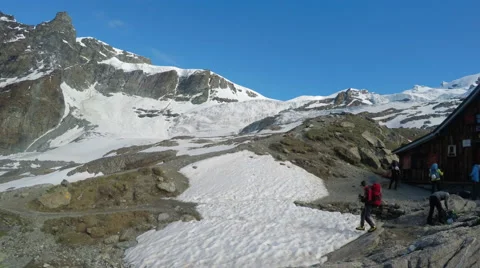 Team of alpinists at climbing expedition in a mountain to Mont Blanc expediti Stock Footage