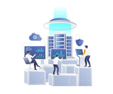 Team analyzes cloud server data Stockillustratie