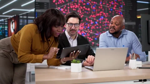 Team Analyzing Data On Computer Stock Footage 329677602