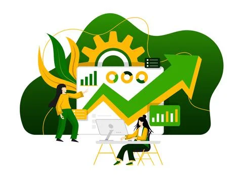 The team is analyzing data online Illustrazione stock