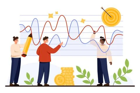 Team Analyzing Financial Growth Data Chart Stock Illustration