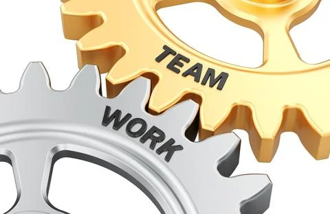 Team and work concept with interlocking gears, 3d rendering Stock Illustration