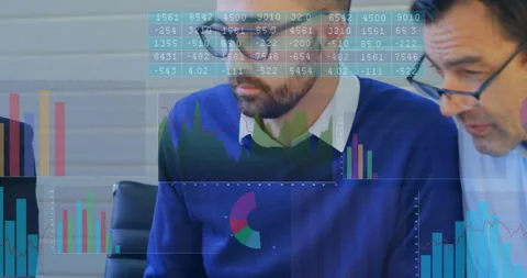 Team annotating bar graphs after smartphone alert while exploring business Stock Footage 311084045