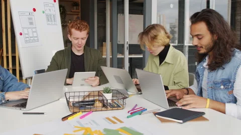 Team of App Developers Working in Meeting Room Video stock 144972435