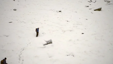Team approach for winter climbing, drone shot, 4k Stock Footage 90086272