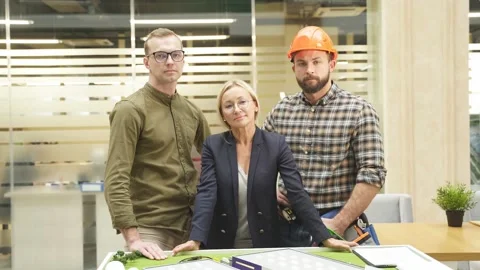 Team of architect and engineer led by female director. Stock Footage 145357173