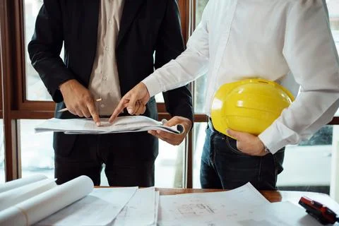 Team of architect and engineer working and discussing about new project. Foto stock