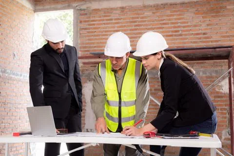 Team architect or engineer man and woman meeting for planning and strategy .. 스톡 사진