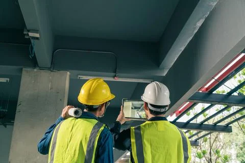 Team Architect working use BIM technology and digital construction applicatio Stock Photos