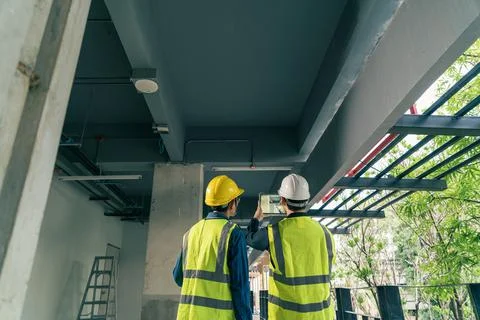 Team Architect working use BIM technology and digital construction applicatio Fotos de archivo
