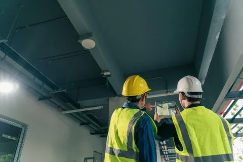 Team Architect working use BIM technology and digital construction applicatio Stock Photos