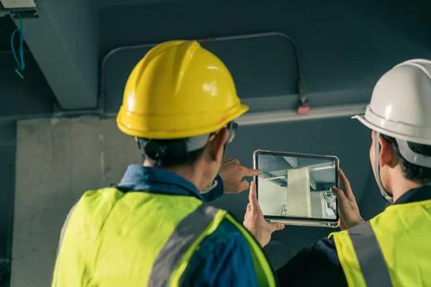 Team Architect working use BIM technology and digital construction applicatio Fotos de archivo