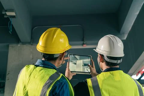 Team Architect working use BIM technology and digital construction applicatio Stock Photos