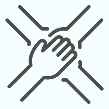 Team Arms line icon. Teamwork vector illustration isolated on white. Four hands Stock Illustration