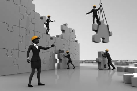 Team assembling jigsaw puzzle Illustrazione stock