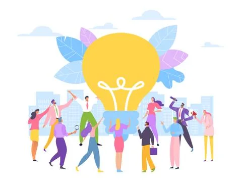 Team brainstorm business idea, vector illustration. Company people worker around Stockillustratie