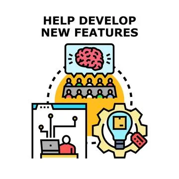 Team brainstorming developing new features for innovation Stock Illustration