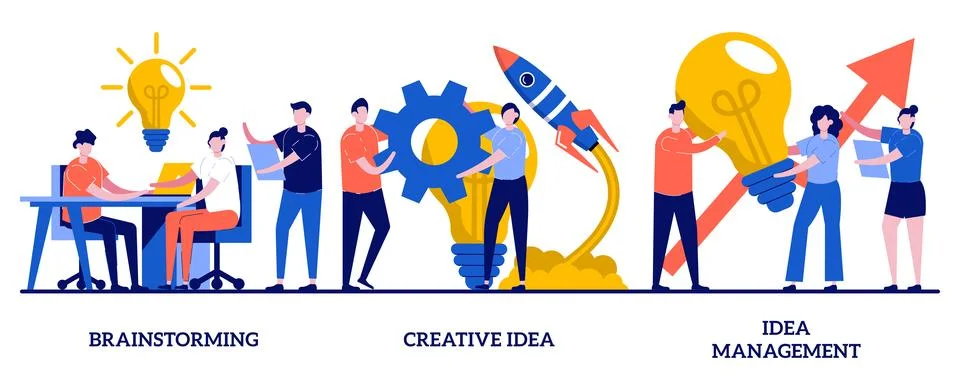 Team brainstorming, idea management, creative idea concept with tiny people.. Stock Illustration
