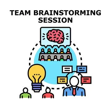 Team brainstorming session generating creative solutions Stock Illustration