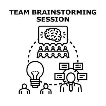 Team brainstorming session generating creative solutions Stock Illustration