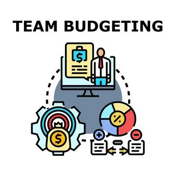 Team budgeting process managing expenses and income Stock Illustration