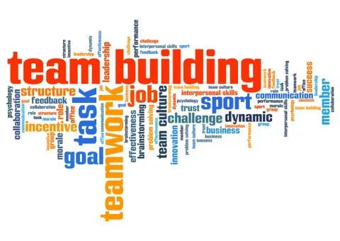 Team building - company teamwork issues and concepts word cloud illustration. Ilustración de archivo