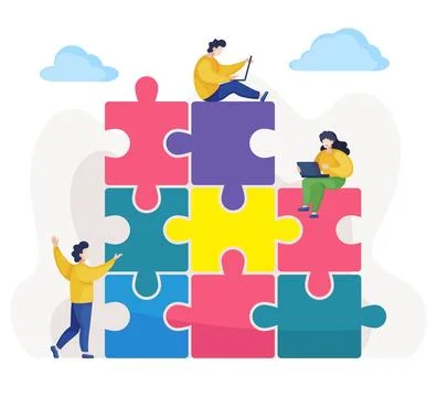 Team building concept joint teamwork in the company. Man and woman with laptop Stock Illustration
