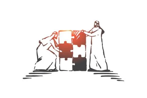 Team building exercise concept sketch. Hand drawn isolated vector Ilustración de archivo