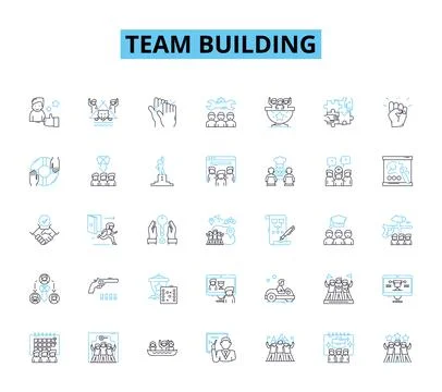 Team building linear icons set. Collaboration, Trust, Unity, Communication Stock Illustration