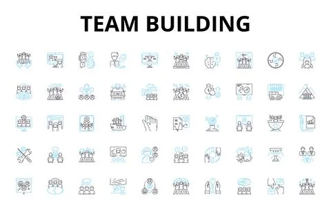 Team building linear icons set. Collaboration, Trust, Unity, Communication Stock Illustration
