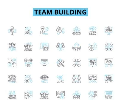 Team building linear icons set. Collaboration, Trust, Unity, Communication Stock Illustration