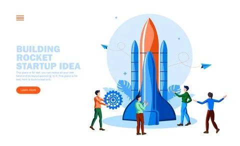 Team building start idea, rocket vector illustration concept Stock Illustration