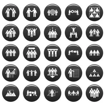 Team building training icons set vetor black Stock Illustration