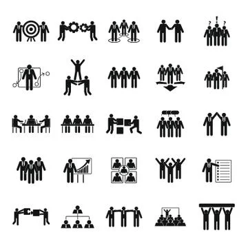 Team building training icons set, simple style Stock Illustration