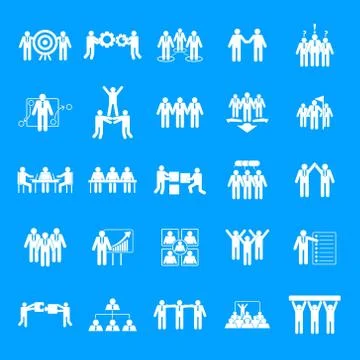 Team building training icons set, simple style Stock Illustration