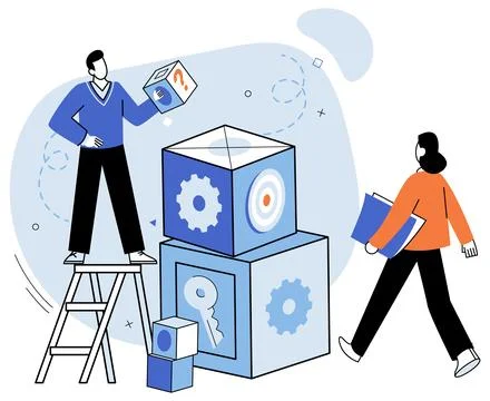 Team building vector illustration. The team building exercise enhanced collab Stock Illustration