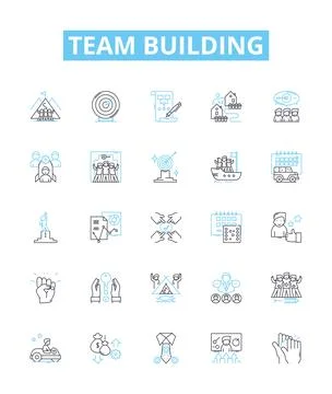 Team building vector line icons set. Collaborate, Networking, Engage, Unify Stock Illustration