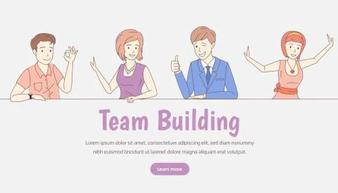 Team building web banner template. Corporate team building landing page concept. Stock Illustration