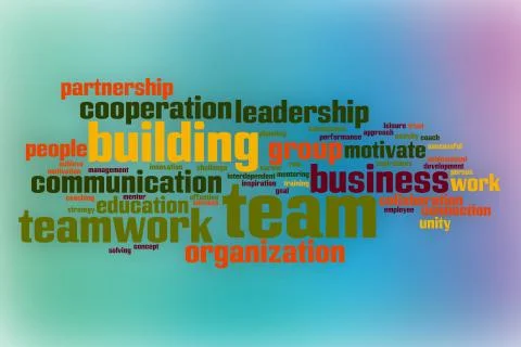 Team building word cloud with abstract background Stock Illustration