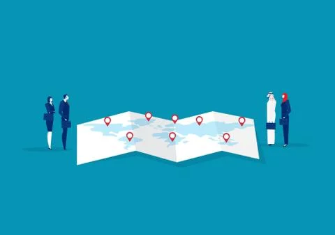 Team business machine trad on map export and import concept vector. Stock Illustration