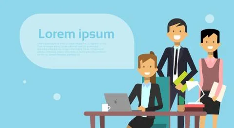 Team Of Business People Brainstorming Meeting With Businessman Working On Laptop Stock Illustration