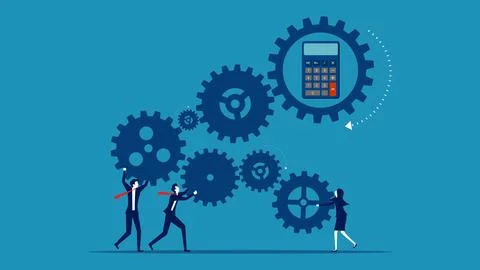 Team of business people connecting the computing gears 스톡 일러스트