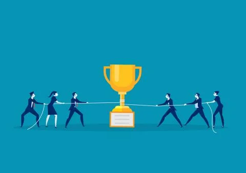 Team business pull the rope with trophy  concept. Stock Illustration