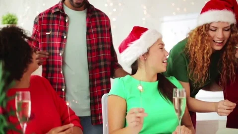 Team celebrating christmas at office party Stock Footage