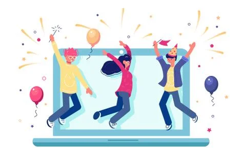 Team celebrating completion of internet project Stock Illustration
