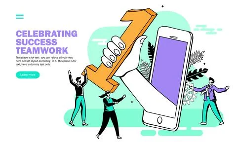 Team celebrating with number 1 application vector Stock-Illustration