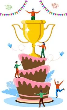 Team celebrating success with cake vector illustration concept Stock-Illustration